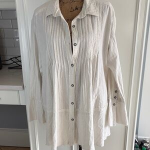 FREE PEOPLE  Brooks Pintuck  Women's Cream Button-Up Top